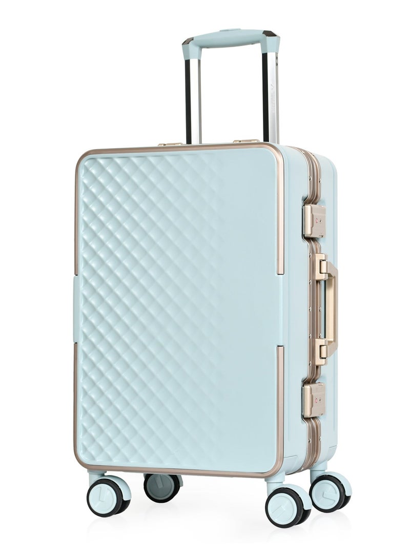 Morano Modern Carry-on Aluminum Frame Polycarbonate Luggage with Four Universal Wheels and Combination Lock (Blue) Size: 35 CM X 24 CM X 55 CM - Image 1