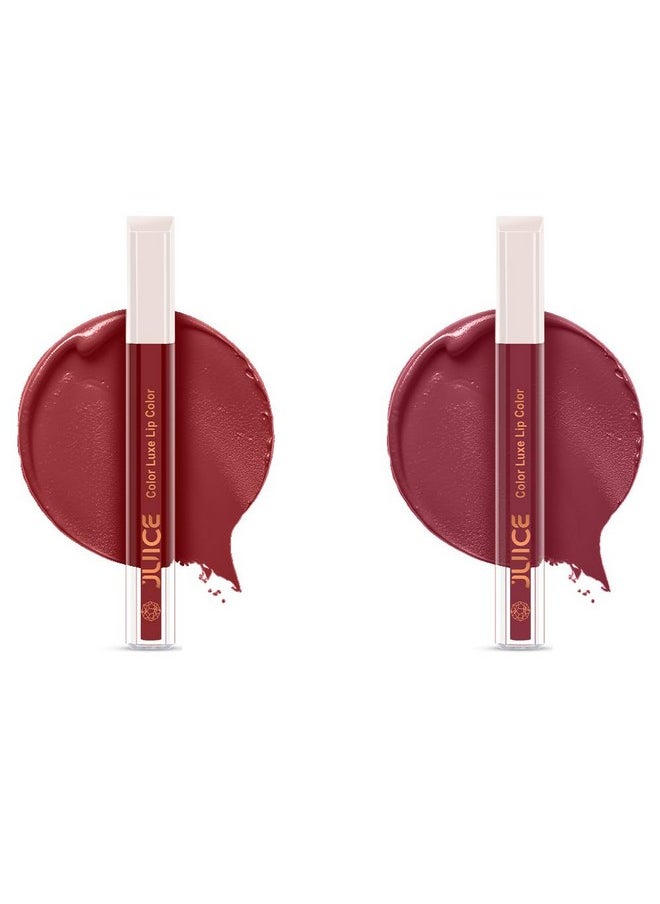 JUICE - Matte Luxe Lipstick - Vitamin E Enriched, Smudge-Free With Bio Retinol, Moisturizing Lock Technology, Spf 15, Long-Lasting Pack Of 2 (Sultry Burgundy - M04 & Flirty Berry - M15) - Image 1