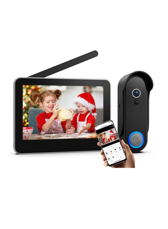 كروني جهاز الاتصال الداخلي الذكي Crony Tl-Ah708-B3 المزود بشاشة تعمل باللمس مقاس 7 بوصات وكاميرا عالية الدقة 1080 بكسل وزاوية واسعة 160 درجة وفتح عن بعد وبطارية تدوم 90 يومًا، مثالي لترقية أمن الفيلا/المنزل. - Image 1