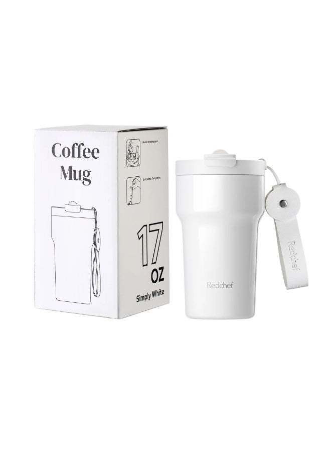 Redchef 500ml/17oz Ceramic Liner Coffee Cup with Straw Flask Hot And Cold Tumbler ( White ) - Image 4