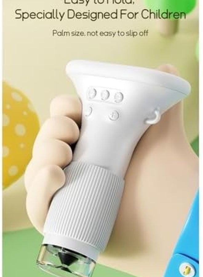 مجهر رقمي أبيض للأطفال، تكبير 100x، شاشة IPS عالية الدقة 2 ميجابكسل، ذاكرة مدمجة - Image 3