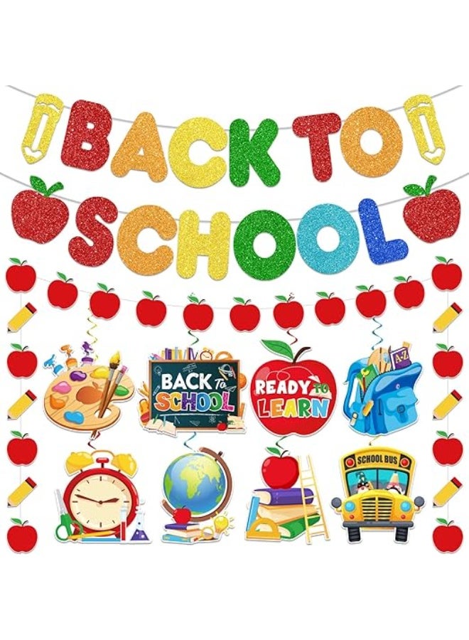 Back to School Banner Decorations Welcome Back to School Banner Decor for Classroom with Hanging Swirls NO-DIY Back to School Party Decorations