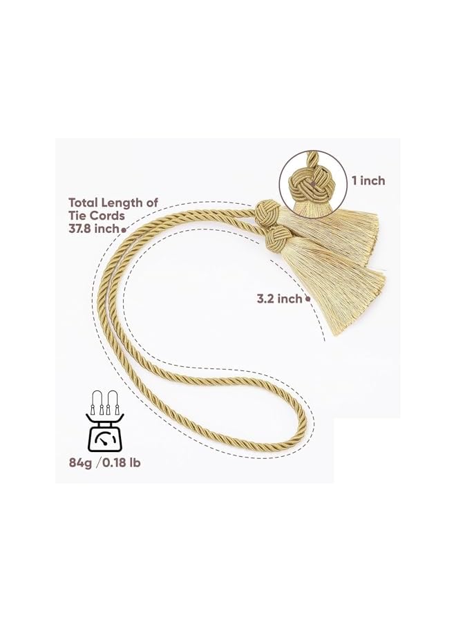 erorex 2 Packs Curtain Tiebacks, Curtains Tie Back with Tassels, Curtain Holdbacks Tassel, Decorative Rope for Towel Bedroom Bathroom Kitchen Home and Office Thin or Sheer Window Drapes Decor-Gold  - Image 2
