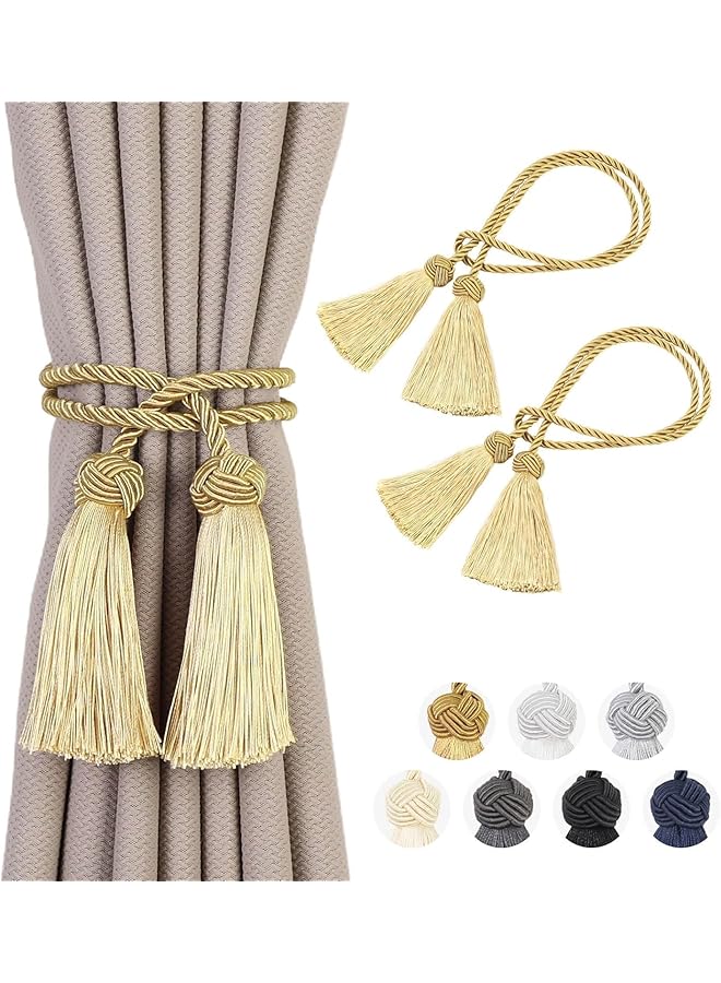 erorex 2 Packs Curtain Tiebacks, Curtains Tie Back with Tassels, Curtain Holdbacks Tassel, Decorative Rope for Towel Bedroom Bathroom Kitchen Home and Office Thin or Sheer Window Drapes Decor-Gold  - Image 1