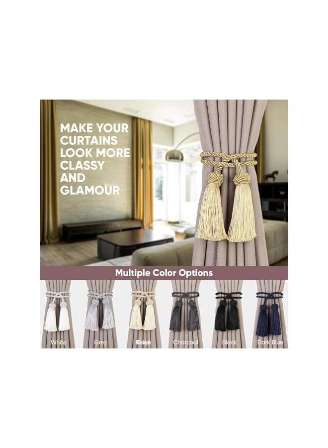 erorex 2 Packs Curtain Tiebacks, Curtains Tie Back with Tassels, Curtain Holdbacks Tassel, Decorative Rope for Towel Bedroom Bathroom Kitchen Home and Office Thin or Sheer Window Drapes Decor-Gold  - Image 4