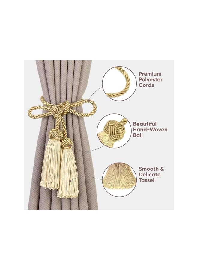 erorex 2 Packs Curtain Tiebacks, Curtains Tie Back with Tassels, Curtain Holdbacks Tassel, Decorative Rope for Towel Bedroom Bathroom Kitchen Home and Office Thin or Sheer Window Drapes Decor-Gold  - Image 3