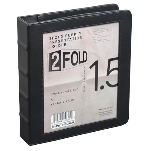 2Fold 3 Ring Binder 1.5 Inch with Clear Front Pocket - Premium PU Faux Leather Presentation Binder - Storage Pockets for Office Supplies, Business Card Holder, Pen/Pencil Loop (1.5 Inch, Black) - Image 1