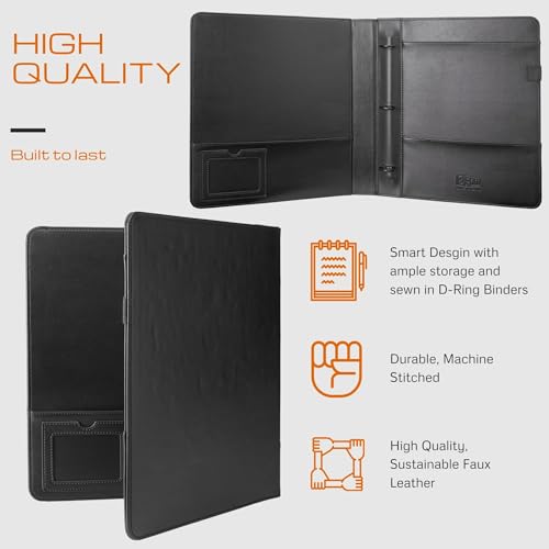 2Fold 3 Ring Binder 1.5 Inch with Clear Front Pocket - Premium PU Faux Leather Presentation Binder - Storage Pockets for Office Supplies, Business Card Holder, Pen/Pencil Loop (1.5 Inch, Black) - Image 2