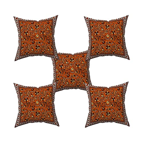 Blizz Mont | Ethnic Motif Printed Cushion Cover | Pure Cotton | Size- 16 x 16 inches- Set of 5- (BM1028-BROWN-JL)-C - Image 1