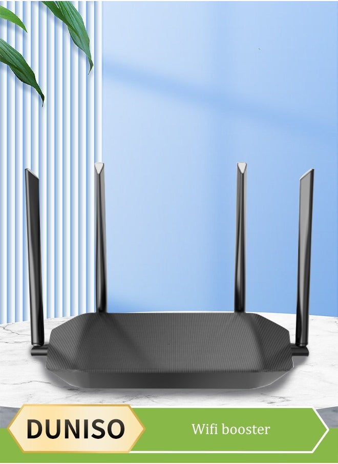 DUNISO WiFi repeater, network extender, signal enhancer, router WiFi range extender, 1200Mbps, can further expand network range, suitable for offices and homes (black)  - Image 1