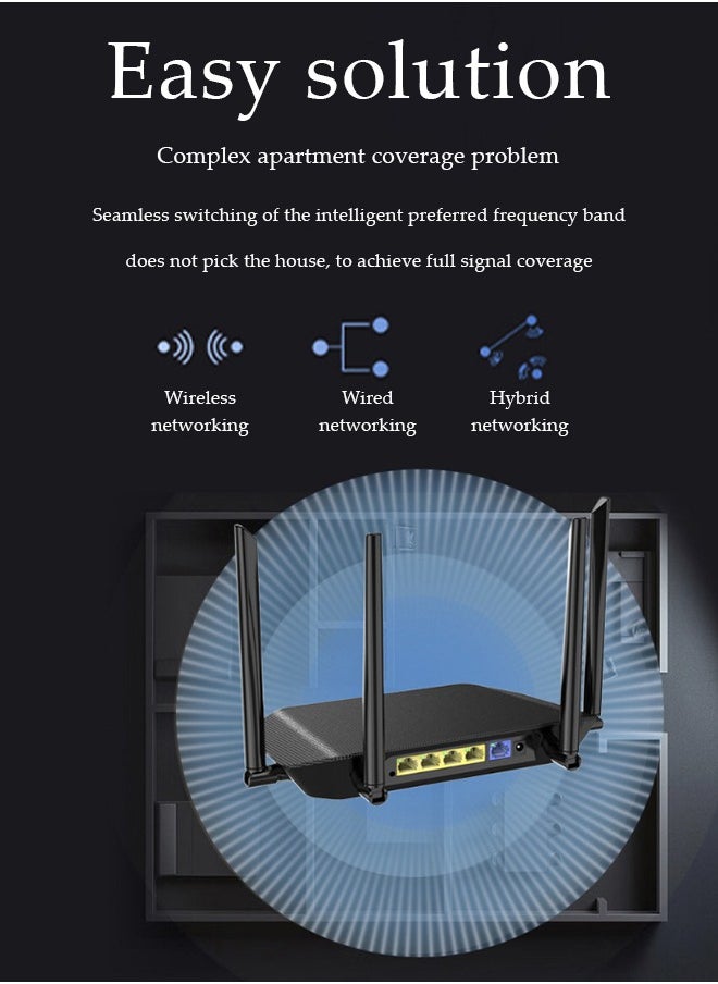DUNISO - WiFi repeater, network extender, signal enhancer, router WiFi range extender, 1200Mbps, can further expand network range, suitable for offices and homes (black) - Image 1