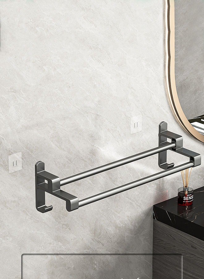 40CM Heavy Duty Towel Holder, rust proof self-adhesive towel rack, 2-layer double pole towel rack pole with 2 hooks, non drilled towel rack, wall mounted, suitable for bathroom, kitchen, shower  - Image 3
