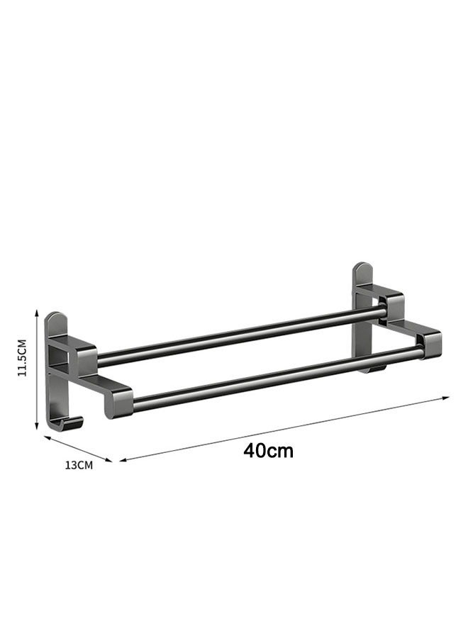40CM Heavy Duty Towel Holder, rust proof self-adhesive towel rack, 2-layer double pole towel rack pole with 2 hooks, non drilled towel rack, wall mounted, suitable for bathroom, kitchen, shower  - Image 5