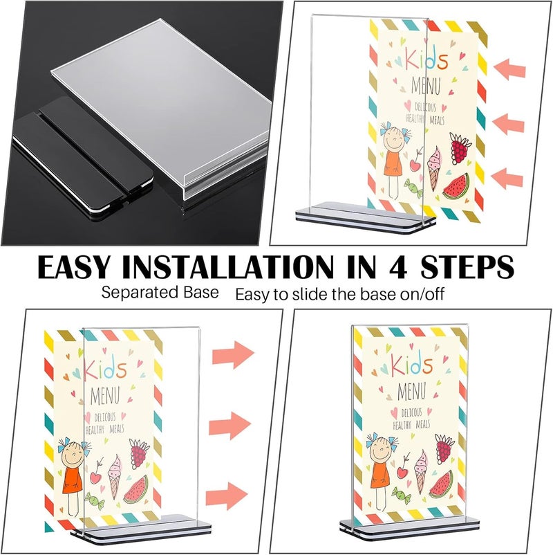 Excefore Acrylic Sign Holder A6, Clear Table Sign Holder Double Sided T Shape Plastic Desktop Display Holder Vertical Menu Stand Business Store Sign Holders For Wedding School Office Hotel Party(A6, 12 Pack) - Image 2