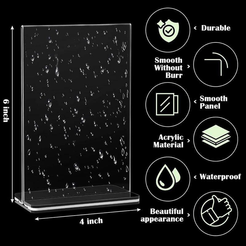 Excefore Acrylic Sign Holder A6, Clear Table Sign Holder Double Sided T Shape Plastic Desktop Display Holder Vertical Menu Stand Business Store Sign Holders For Wedding School Office Hotel Party(A6, 12 Pack) - Image 3
