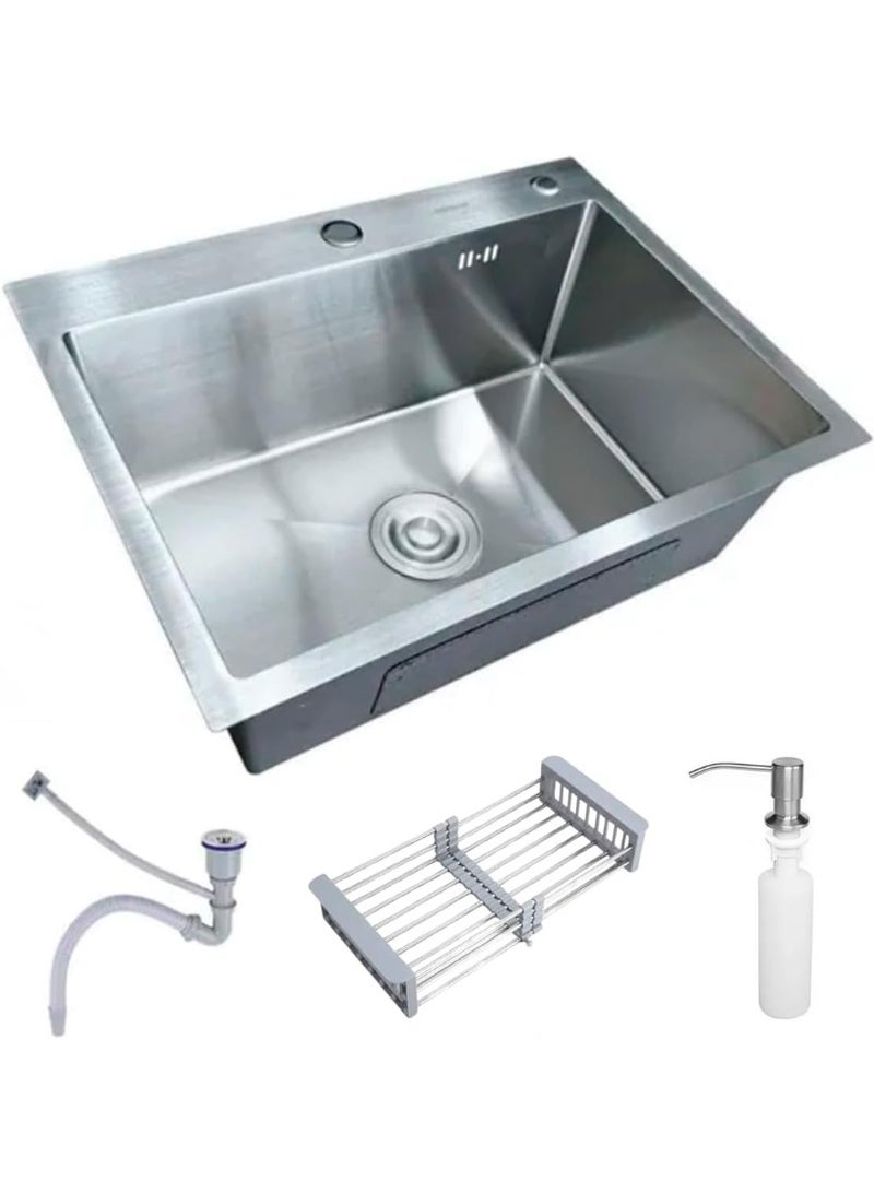 YD Premium Single Bowl Kitchen Sink with Drain Kit, Expandable Drying Rack and Soap Dispenser, Deep Stainless Steel Sink for Modern Kitchens, Durable Workstation Sink Solution - Image 1