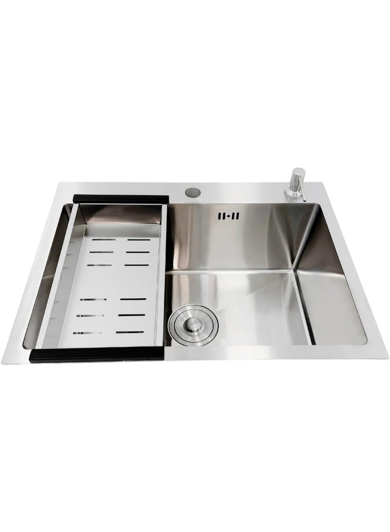 YD Premium Single Bowl Kitchen Sink with Drain Kit, Expandable Drying Rack and Soap Dispenser, Deep Stainless Steel Sink for Modern Kitchens, Durable Workstation Sink Solution - Image 3