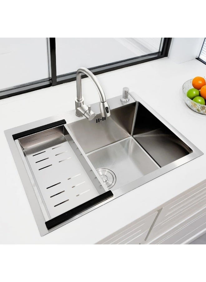 YD Premium Single Bowl Kitchen Sink with Drain Kit, Expandable Drying Rack and Soap Dispenser, Deep Stainless Steel Sink for Modern Kitchens, Durable Workstation Sink Solution - Image 5