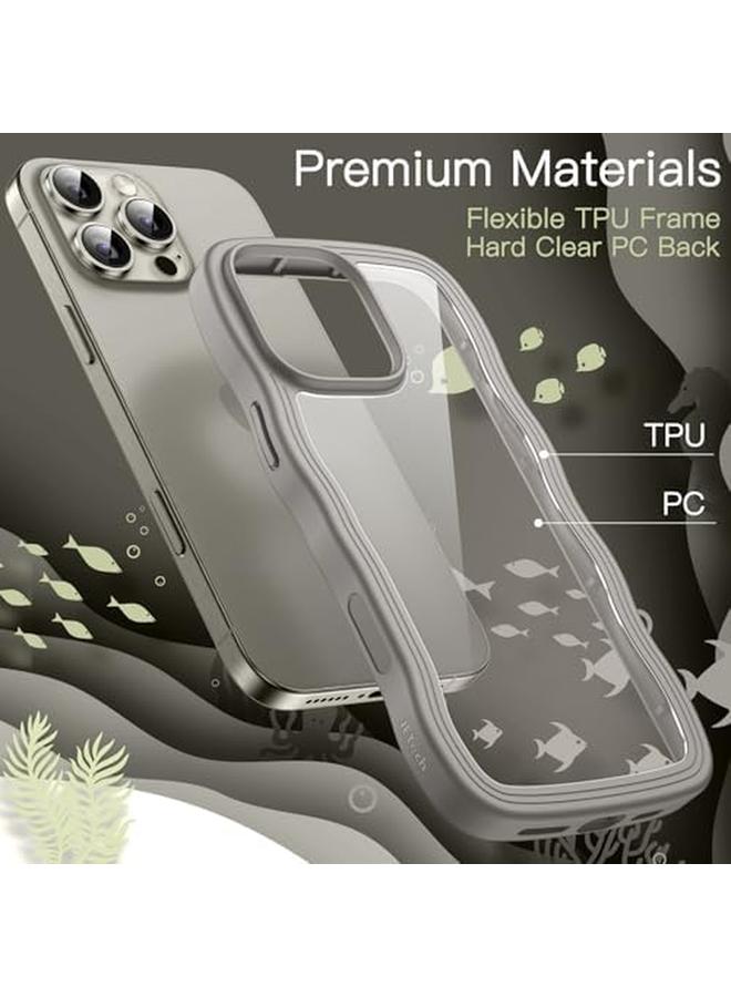 جي تيك جراب مموج لهاتف Iphone 16 Pro مقاس 6.3 بوصة بإطار مموج لطيف على شكل مجعد غطاء هاتف مقاوم للصدمات للنساء والفتيات بظهر شفاف صلب من مادة البولي كربونات من التيتانيوم الطبيعي - Image 4