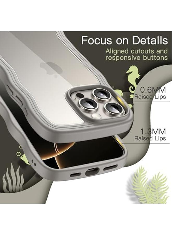 جي تيك جراب مموج لهاتف Iphone 16 Pro مقاس 6.3 بوصة بإطار مموج لطيف على شكل مجعد غطاء هاتف مقاوم للصدمات للنساء والفتيات بظهر شفاف صلب من مادة البولي كربونات من التيتانيوم الطبيعي - Image 5