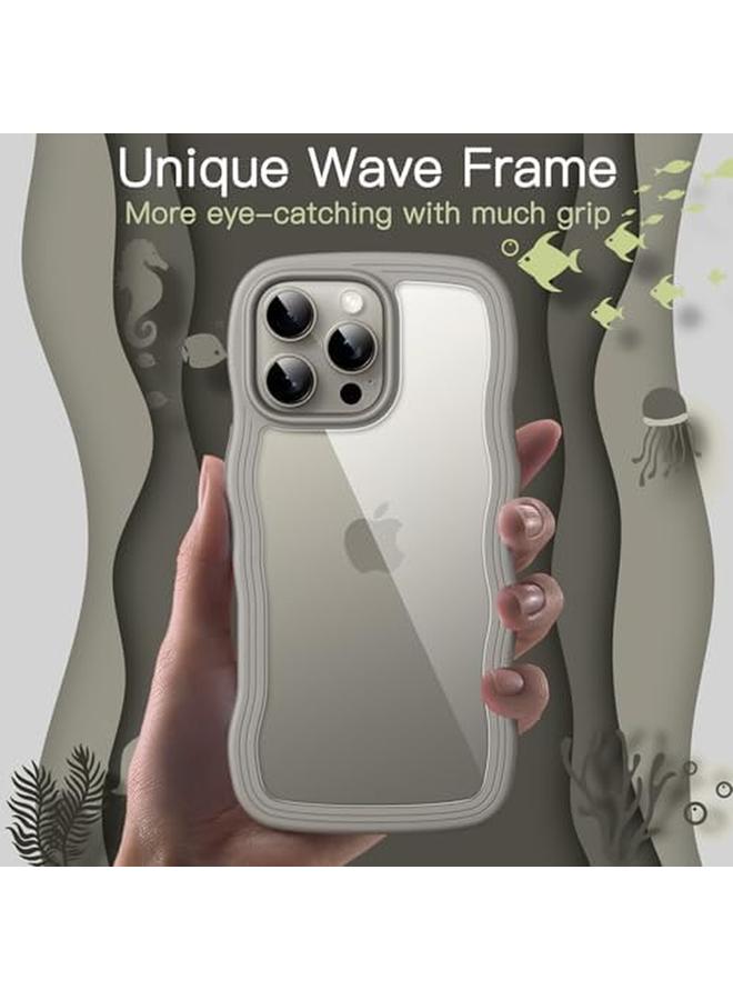 جي تيك جراب مموج لهاتف Iphone 16 Pro مقاس 6.3 بوصة بإطار مموج لطيف على شكل مجعد غطاء هاتف مقاوم للصدمات للنساء والفتيات بظهر شفاف صلب من مادة البولي كربونات من التيتانيوم الطبيعي - Image 3