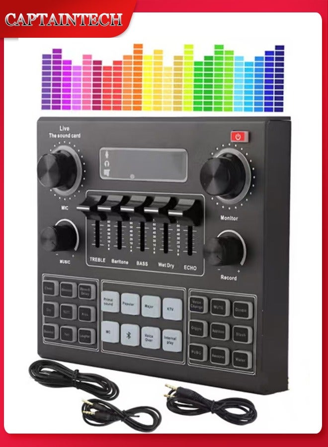 Captaintech Sound Card V9 Live Broadcast Sound Card External Stereo Audio Mixer Broadcast Metal Frosted Body Easy Operation Live Sound Card For Live Streaming and Games  - Image 1