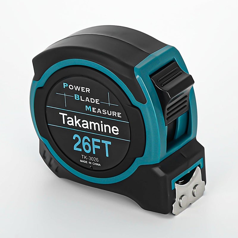 Takamine Tape Measure Professional 26 Feet, 1/8 Fraction Easy Read Retractable Measuring Tape, with Magnetic Hook, Manual Lock, Rubber casing, Suitable for Engineers/Surveyors/Carpenters/Construction - Image 1