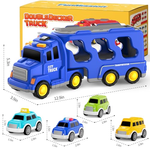 FunMission Toddlers City Truck Toys for Kids 39 Year Old5 in 1 Friction Power Vehicle Car for 3 4 5 6 7 Years Old Boys GirlsCarrier Truck Transport Toys for Christmas and Birthday Gifts - Image 5