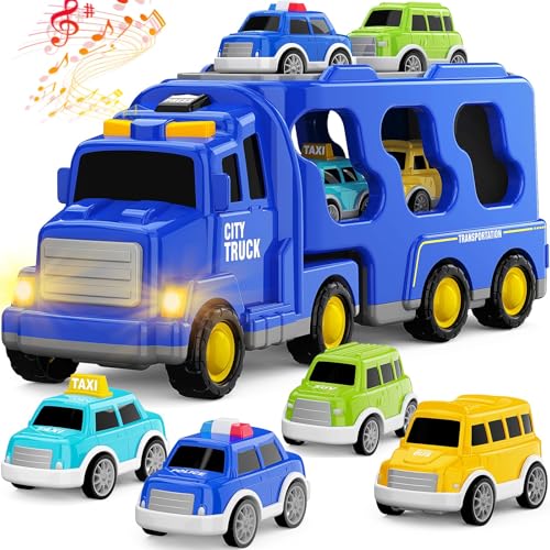 FunMission Toddlers City Truck Toys for Kids 39 Year Old5 in 1 Friction Power Vehicle Car for 3 4 5 6 7 Years Old Boys GirlsCarrier Truck Transport Toys for Christmas and Birthday Gifts - Image 1