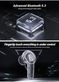 Fearlex Transparent Wireless Earbuds | ENC Bluetooth Headphones | Noise Cancelling Earbuds with Touch Control | Digital LED Display with Crystal Case Earbuds | Waterproof Headphone for Sports  - Image 4