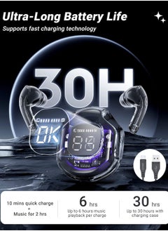 Fearlex Transparent Wireless Earbuds | ENC Bluetooth Headphones | Noise Cancelling Earbuds with Touch Control | Digital LED Display with Crystal Case Earbuds | Waterproof Headphone for Sports  - Image 5