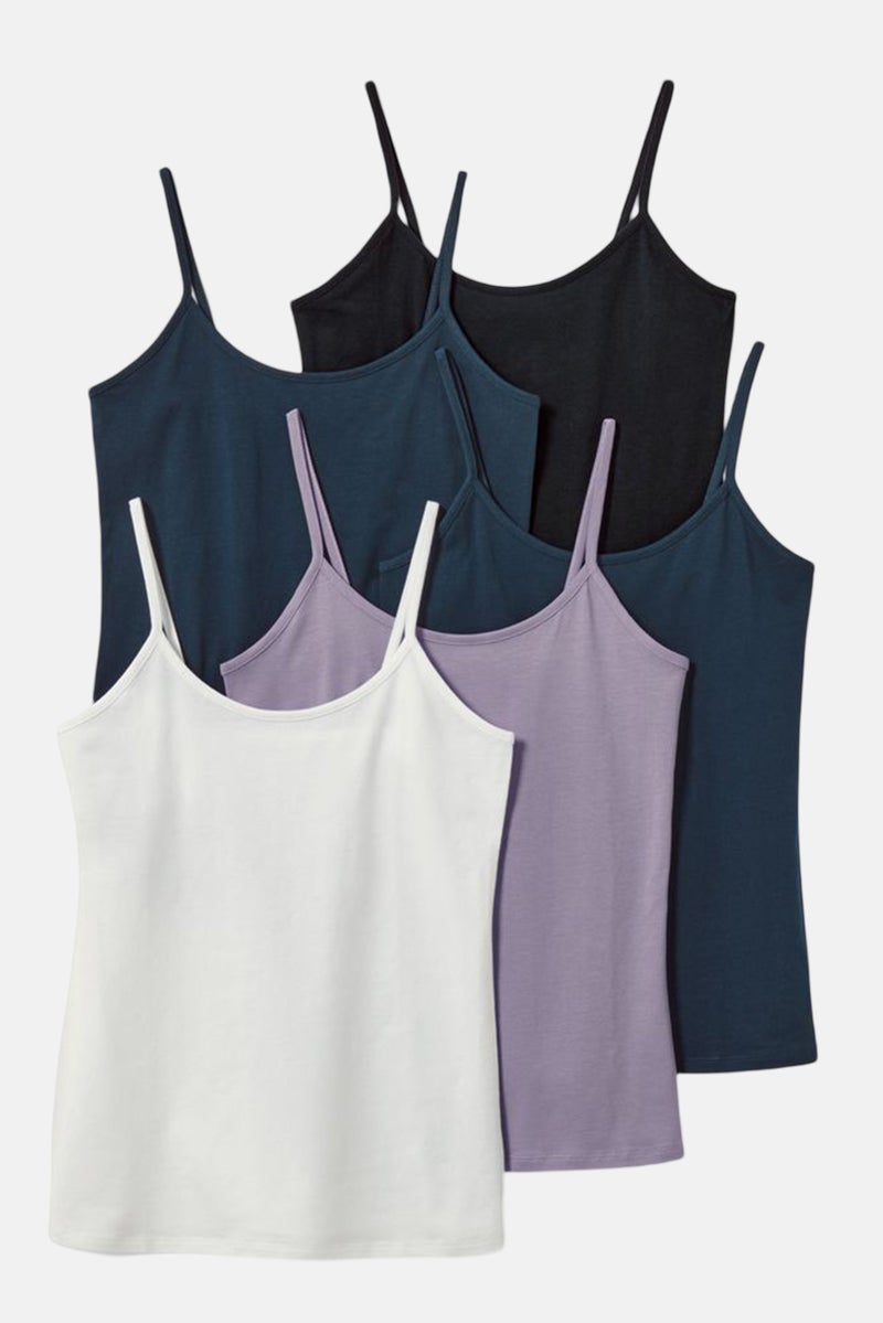 Tchibo Women 5 Pieces Square Neck Sleeveless Plain Tank Top, White  - Image 2