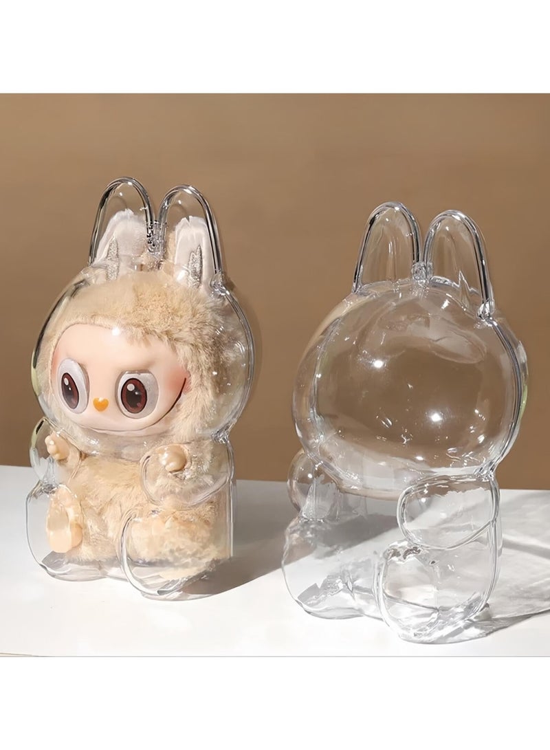 1pcs For LABUBU Plush Doll Protective Case Clear Hanging Display Cover with Keychain Transparent Acrylic Storage Box for V2 Sitting Figure Collector’s Showcase (Doll Not Included) - Image 3