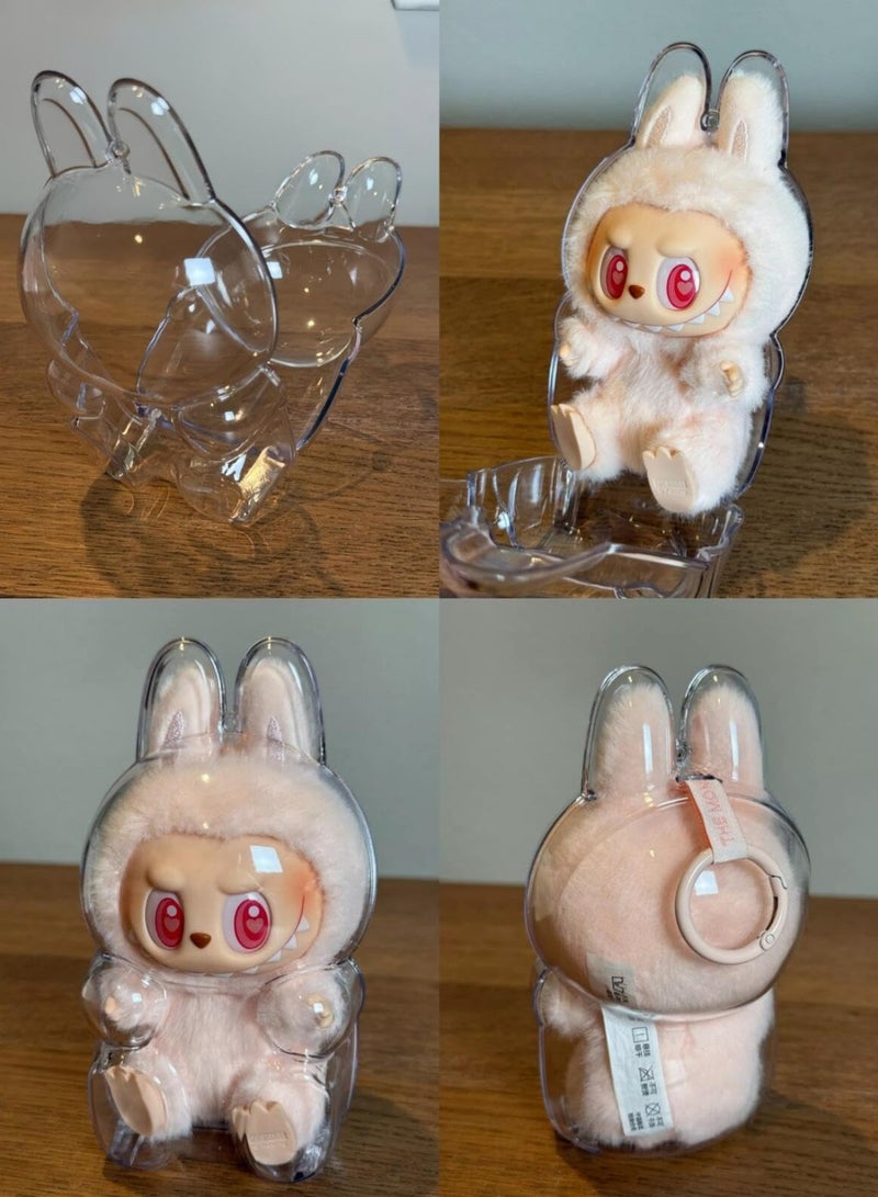 1pcs For LABUBU Plush Doll Protective Case Clear Hanging Display Cover with Keychain Transparent Acrylic Storage Box for V2 Sitting Figure Collector’s Showcase (Doll Not Included) - Image 2