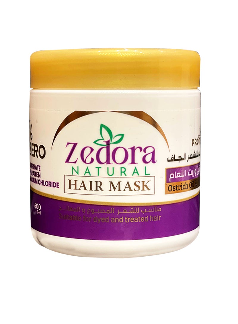 Zedora Treatment Mask for Colored and Treated Hair 600g - Cream Bath with Ostrich Oil and Protein - Deep Moisturizing and Smoothing for Dry and Damaged Hair - Sulfate and Paraben Free. - Image 1