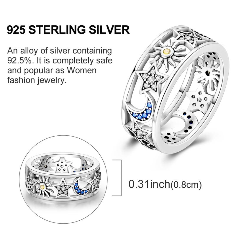 Hapour 925 Sterling Silver Rings for Women Cubic Zirconia Eternity Bands for Women Stackable Vintage Rings Statement Rings - Image 4