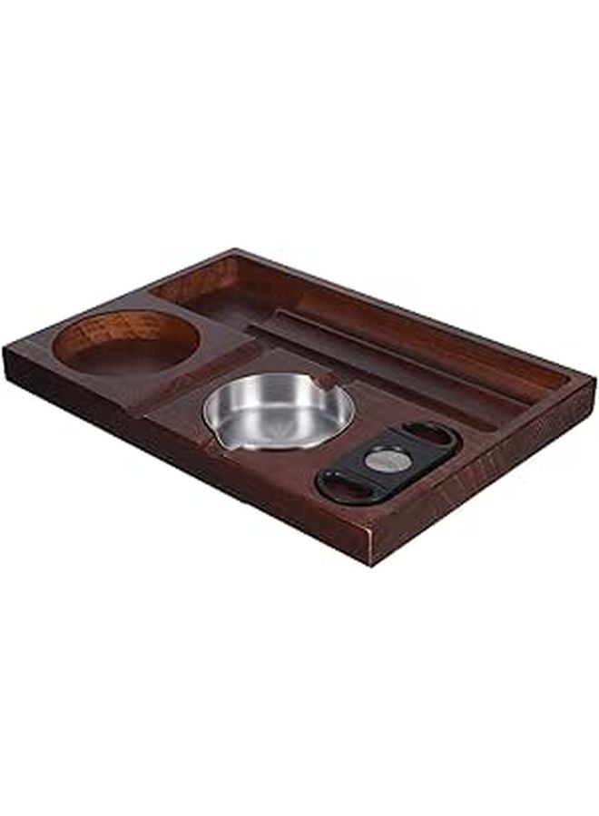 Wooden Cigar Ashtray with Cutter Tray and Whiskey Glass Coaster for Indoor Outdoor Patio Home Office Gift - Image 1
