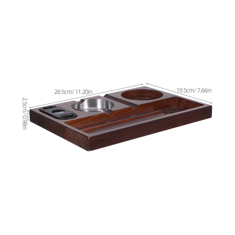 Wooden Cigar Ashtray with Cutter Tray and Whiskey Glass Coaster for Indoor Outdoor Patio Home Office Gift - Image 3