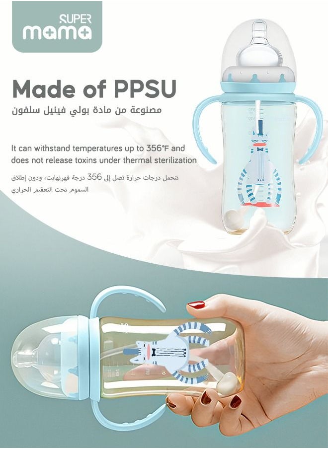 SUPERMAMA - PPSU Anti-flatulence Natural Baby Feeding Bottle Medium Flow Rate Drop Resistant with Handle Blue 260Ml - Image 1