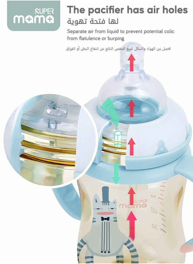 SUPERMAMA - PPSU Anti-flatulence Natural Baby Feeding Bottle Medium Flow Rate Drop Resistant with Handle Blue 260Ml - Image 1