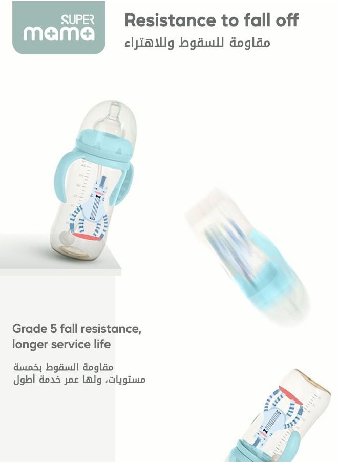 SUPERMAMA - PPSU Anti-flatulence Natural Baby Feeding Bottle Medium Flow Rate Drop Resistant with Handle Blue 260Ml - Image 1