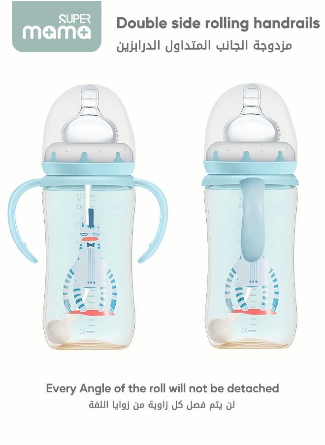 SUPERMAMA - PPSU Anti-flatulence Natural Baby Feeding Bottle Medium Flow Rate Drop Resistant with Handle Blue 260Ml - Image 1