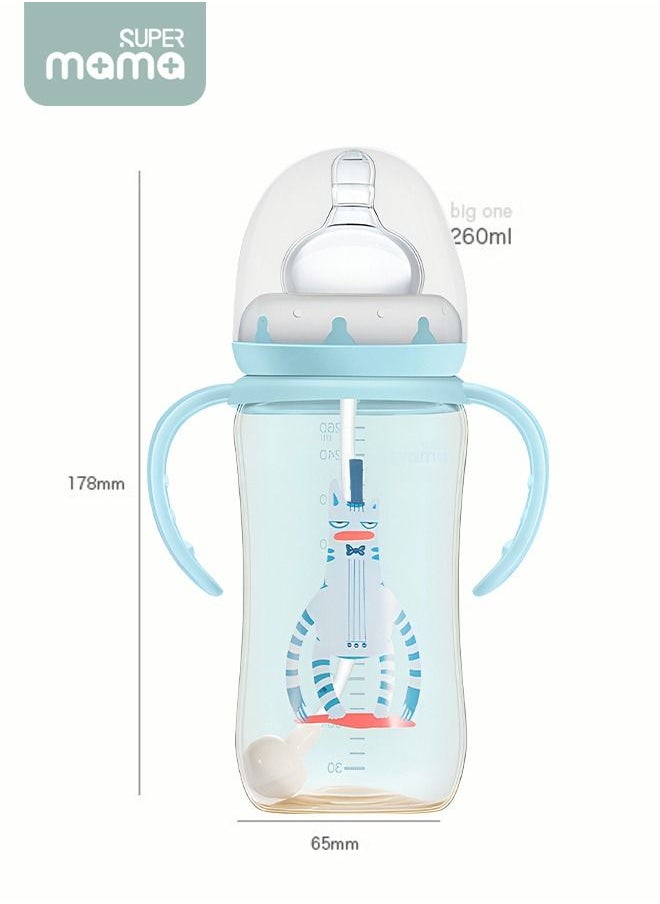 SUPERMAMA - PPSU Anti-flatulence Natural Baby Feeding Bottle Medium Flow Rate Drop Resistant with Handle Blue 260Ml - Image 1