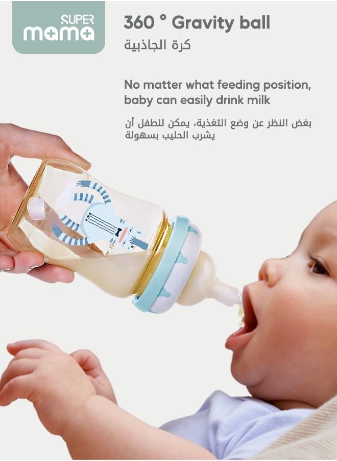 SUPERMAMA - PPSU Anti-flatulence Natural Baby Feeding Bottle Medium Flow Rate Drop Resistant with Handle Blue 260Ml - Image 1