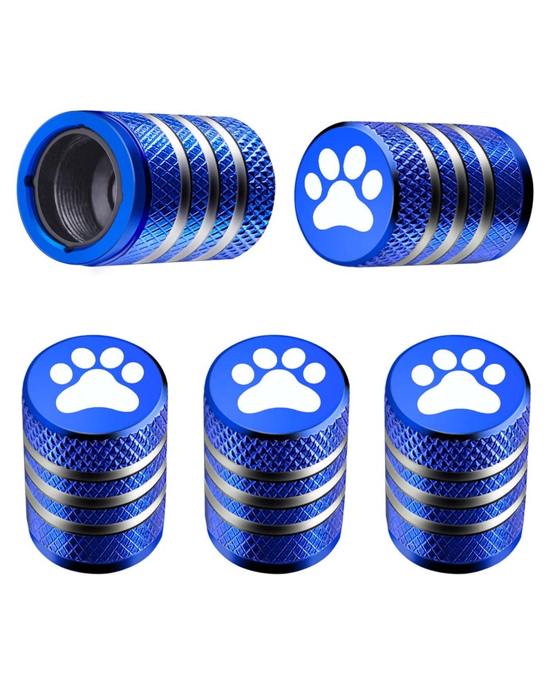 Tire Valve Stem Caps Cover  5 Pack Tire Air Caps Metal with Plastic Liner Corrosion Resistant LeakProof Dog Paw Print for Car Truck Motorcycle Bike Blue