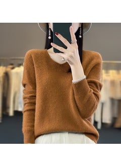 Pure Color 100% Wool Autumn/winter Cropped V-neck Pullover Sweater Base Layer Top Caramel