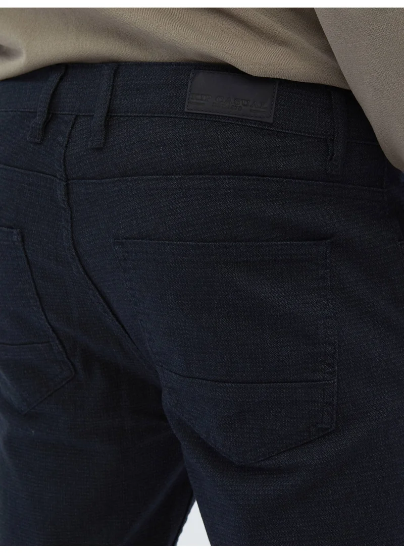 كيب Navy Blue Woven Slim Fit Casual Cotton Blend Trousers
