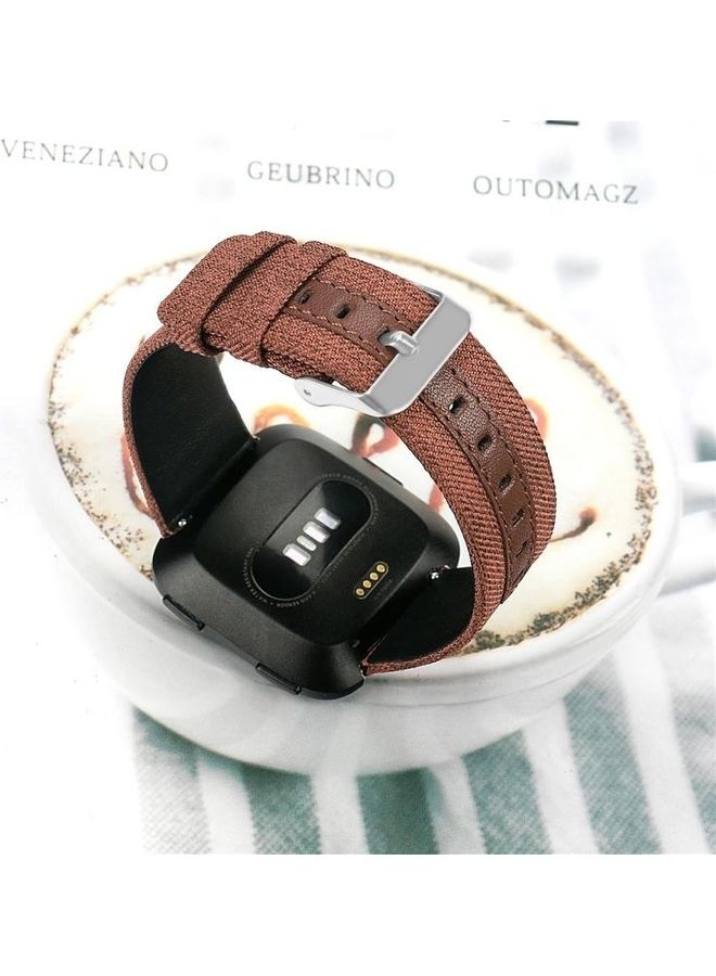 Casual Denim Leather Strap Watchband For Fitbit Versa Brown - Image 5