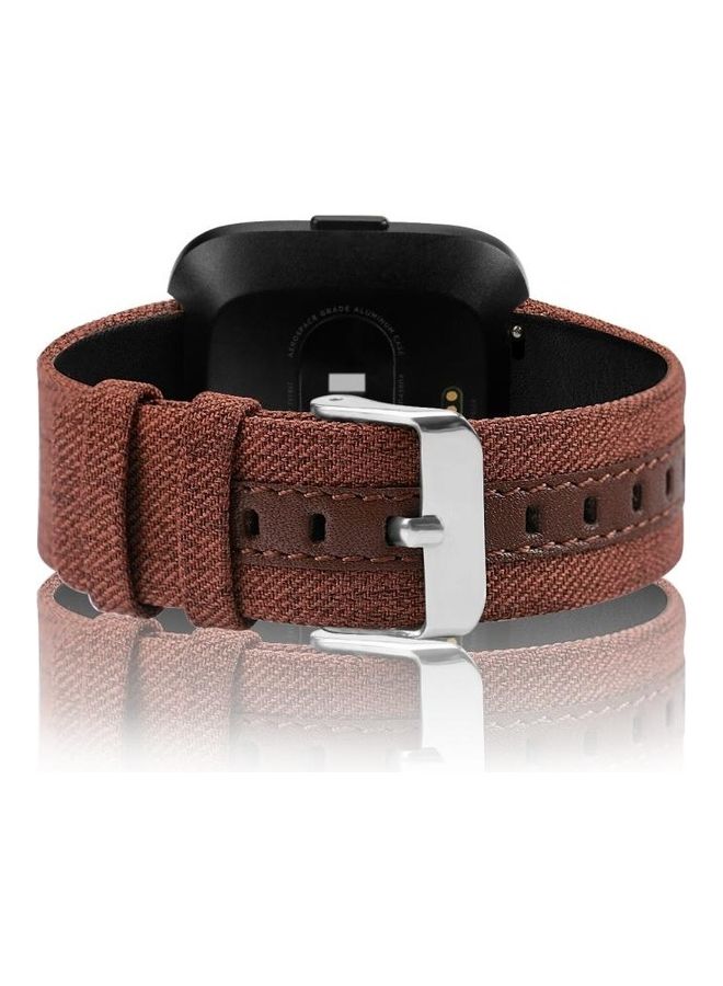 Casual Denim Leather Strap Watchband For Fitbit Versa Brown - Image 3