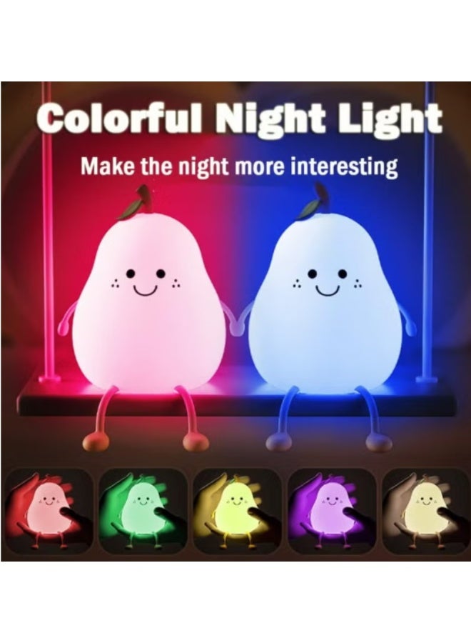 Pear- Shape Silicone Night Light, LED Night Light Colorful Light Color USB Charging Timed Automatic Shutdown Smile Pear-Shape Silicone Bedside Lamp Decoration for Baby, Kids, Teenagers Bedroom - Image 3